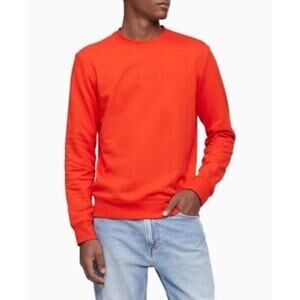 Calvin Klein Men's Fiery Red Terry Logo Crew Neck Sweatshirt Size 2XL